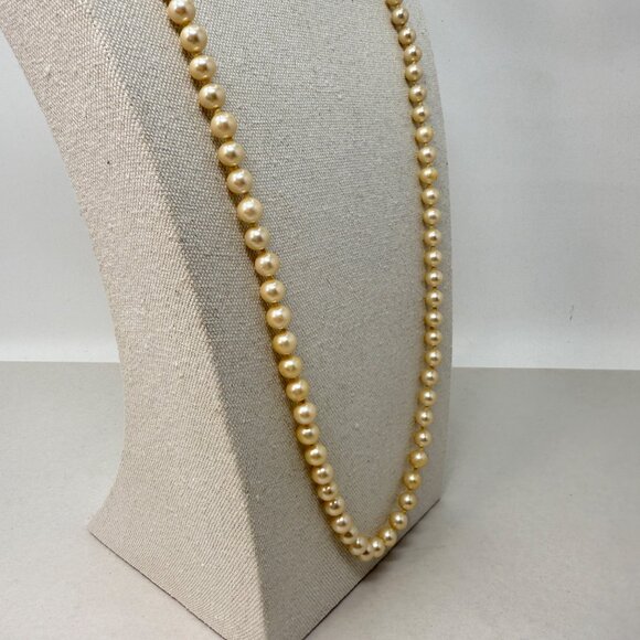 Vintage Marvella Imitation Pearl Necklace Knotted Thread Long Length Signed - Picture 8 of 13